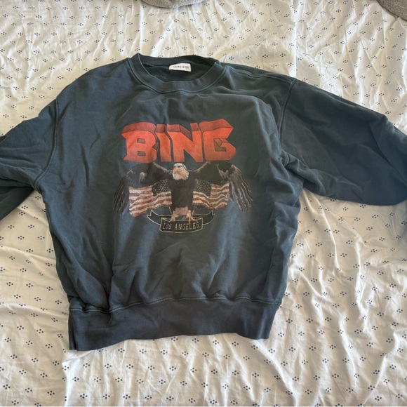 Anine Bing Sweaters - Anine Bing Charcoal Sweatshirt with Eagle and Red Text